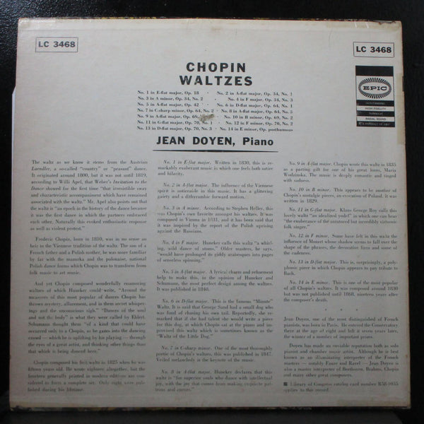 Jean Doyen - Chopin Waltzes LP sealed Epic LC-3468 USA 1958 - Shuga Records