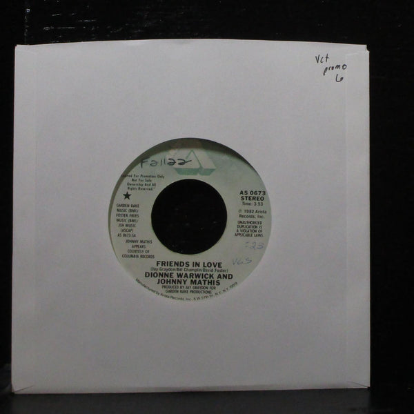 Dionne Warwick & Johnny Mathis - Friends In Love 7" VG+ Promo Arista AS 0673 - Shuga Records