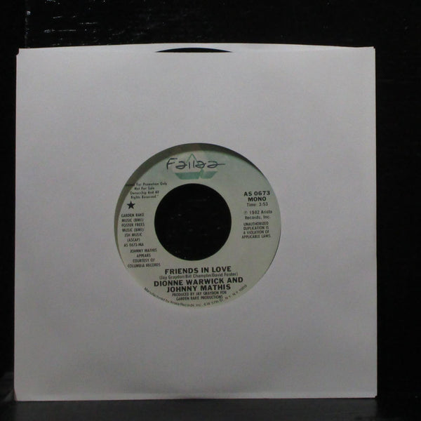 Dionne Warwick & Johnny Mathis - Friends In Love 7" VG+ Promo Arista AS 0673 - Shuga Records