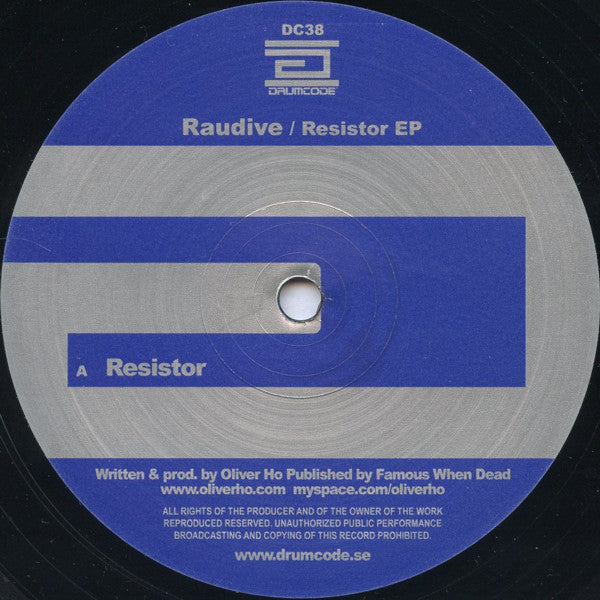 Raudive – Resistor EP - New 12" Single Record 2008 Drumcode Sweden Vinyl - Techno / Minimal
