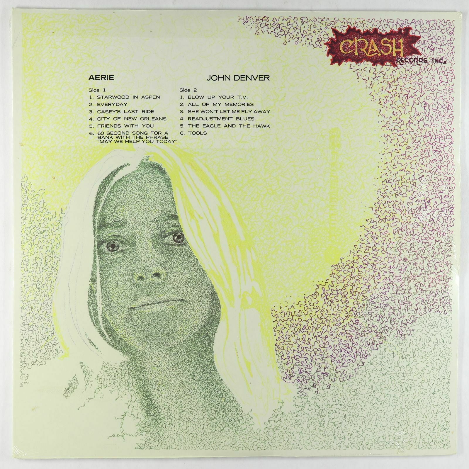 John Denver ‎– Aerie - New Lp Record 1971 Crash Records USA Vinyl - Country Rock / Soft Rock / Folk Rock - Shuga Records