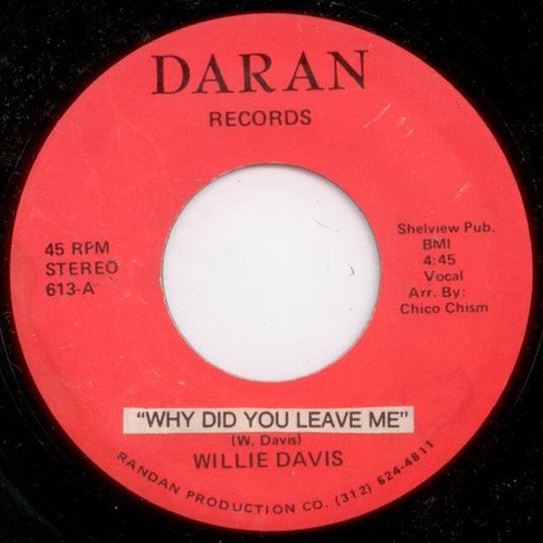 Willie Davis - Why Did You Leave Me / I Learned My Lesson - Mint- 7" Single 45 Record 1960s Daran Chicago USA Vinyl - Funk / Northern Soul - Shuga Records