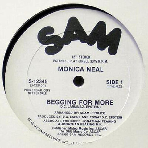 Monica Neal ‎– Begging For More - VG+ Promo 12" Single 1982 USA - Disco