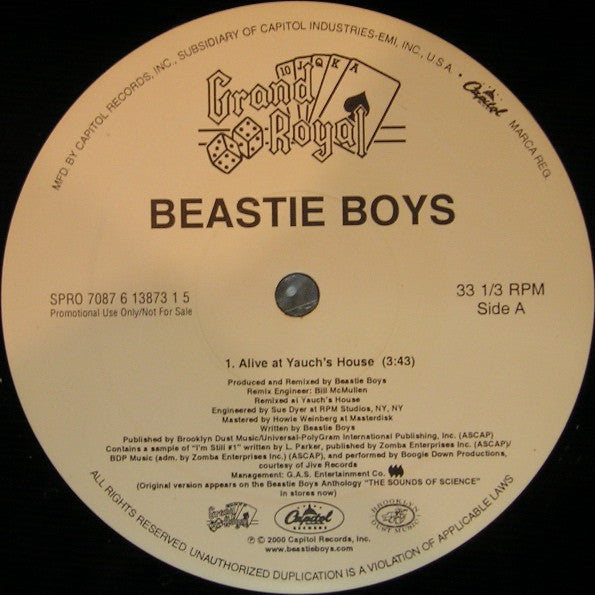 Beastie Boys - Alive At Yauch's House - VG+ 12" Single Record 2000 Grand Royal USA Promo Vinyl - Hip Hop - Shuga Records