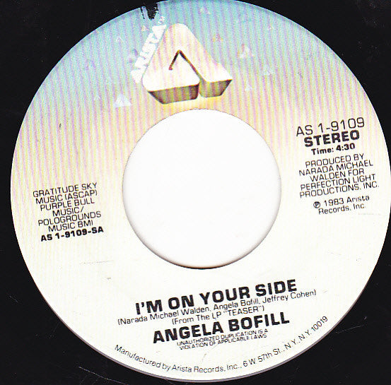Angela Bofill - I'm On Your Side / Gonna Make It Up To You VG+ - 7" Single 45RPM 1983 Arista USA - Funk/Soul