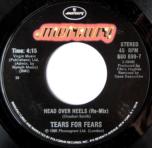 Tears For Fears - Head Over Heels - VG+ 7" Single 45rpm 1085 Mercury USA - Rock / Synth-pop
