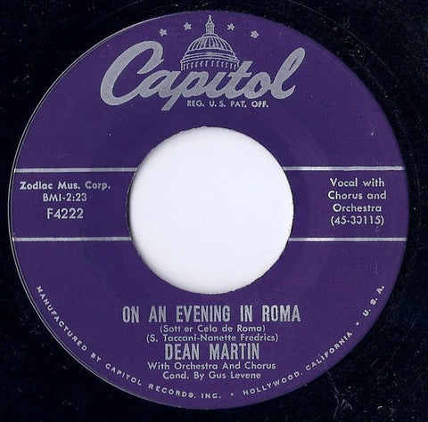 Dean Martin ‎– On An Evening In Roma / You Can't Love 'Em All VG+ 7" Single 1959 Capitol Records - Jazz / Lounge