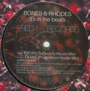 Bones & Rhodes - It's In The Beats - VG+ 12" Single 2000 Red Ant UK Import - Progressive House