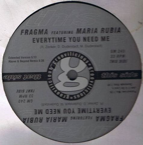 Fragma ‎– Every Time You Need Me VG+ 12" Single 2001 Groovillicious USA - Trance