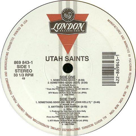 Utah Saints - Something Good VG+ - 12" Single 1992 FFRR USA - House