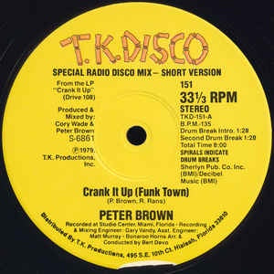 Peter Brown ‎– Crank It Up (Funk Town) - VG+ 12" Single 1979 USA T.K. Disco Vinyl - Disco