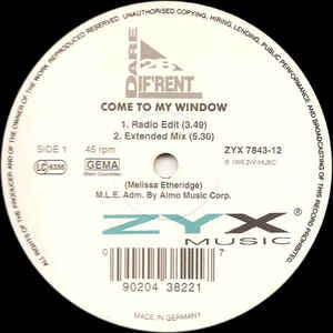 Dare 2 B Dif'rent ‎– Come To My Window - VG 12" Single Record - 1995 Germany ZYX Vinyl - House / Euro House