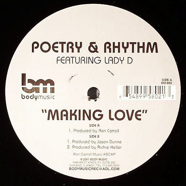 Poetry & Rhythm Featuring Lady D - Making Love - New 12" Single Record 2001 USA Body Music RARE Vinyl - Chicago House / Deep House - Shuga Records