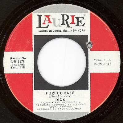 Dion ‎– Purple Haze / The Dolphins - VG+ 45rpm 1969 USA - Rock / Blues