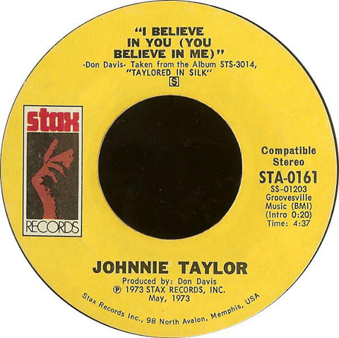Johnnie Taylor ‎– I Believe In You (You Believe In Me) / Love Depression - VG+ 7" Single 45 Record 1973 Stax USA Vinyl - Soul / Funk