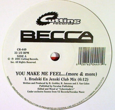 Becca ‎– You Make Me Feel... (More & More) - Mint- 12" Single 2001 Cutting USA - Trance
