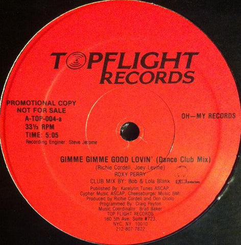 Roxy Perry ‎– Gimme Gimme Good Lovin' - VG+ 12" Single Promo 1984 USA - Disco / Synth-Pop