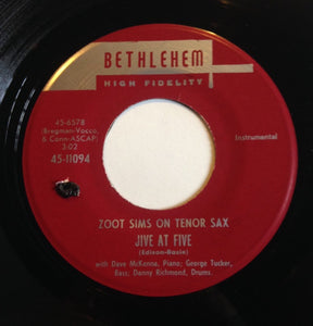 Zoot Sims ‎- Jive At Five - VG- 7" Single Used 45rpm 1960 Bethlehem USA - Jazz / Post Bop
