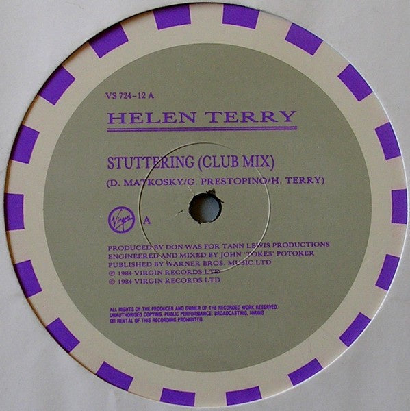 Helen Terry ‎- Stuttering - Mint- 12" Single 1984 UK - Synth Pop / House - Shuga Records