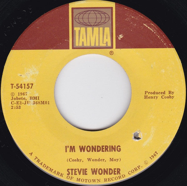 Stevie Wonder ‎– I'm Wondering / Every Time I See You I Go Wild - VG+ 7" Single 45rpm 1967 Tamla USA - Funk / Soul