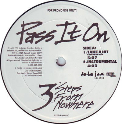 3 Steps From Nowhere ‎- Pass It On - VG+ 12" Single Promo 1995 USA - Hip Hop