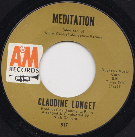 Claudine Longet ‎– Meditation / Sunrise, Sunset VG+ 7" Single 45rpm 1966 A&M USA - Jazz