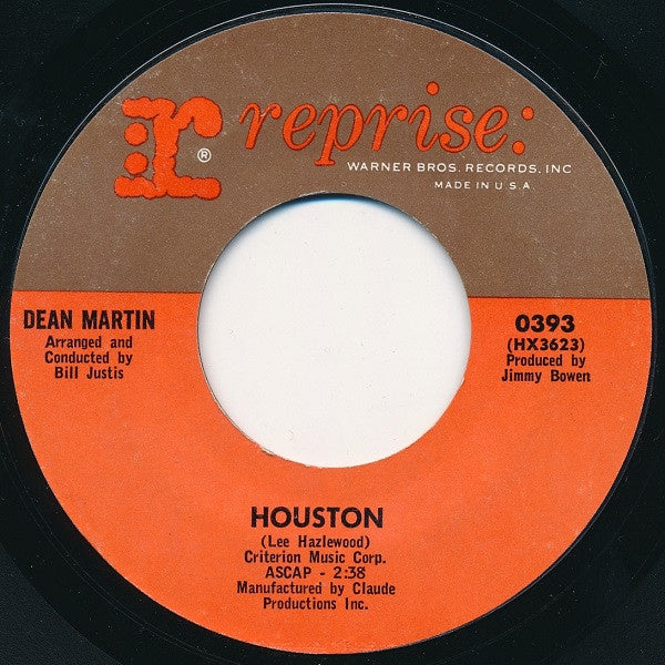 Dean Martin ‎– Houston / Bumming Around VG+ 7" Single 45 rpm 1965 Reprise USA - Jazz