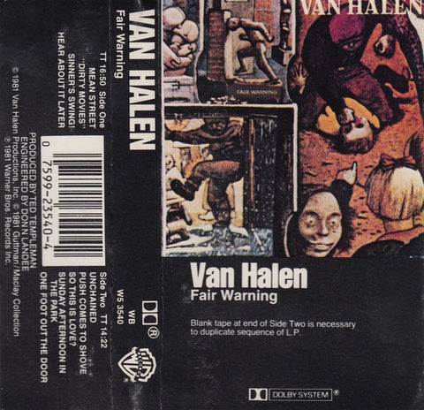 Van Halen ‎– Fair Warning - Used Cassette Tape Warner 1981 USA - Rock / Hard Rock / Heavy Metal