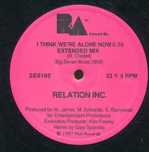 Relation Inc. ‎– I Think We're Alone Now - M- 12" Single 1987 R&A USA - Pop / Rock