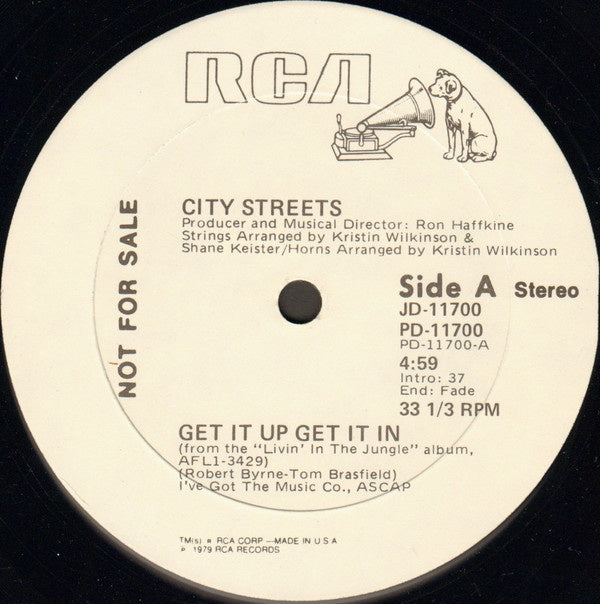 City Streets ‎– Get It Up Get It In / Livin' In The Jungle - 12" Promo Single Vinyl Record 1979 RCA Records USA - Funk / Disco