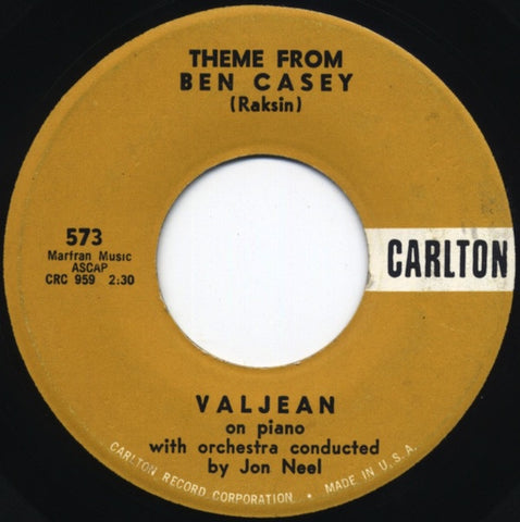 Valjean ‎- Theme From Ben Casey / Theme From Dr. Kildare - VG+ 7" Single 45 RPM 1962 USA - Jazz / Easy Listening