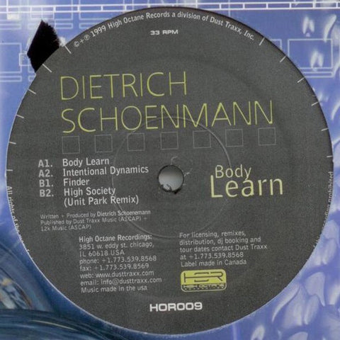 Dietrich Schoenmann - Body Learn - New 12" Single Record 1999 High Octane USA Vinyl - Chicago Techno