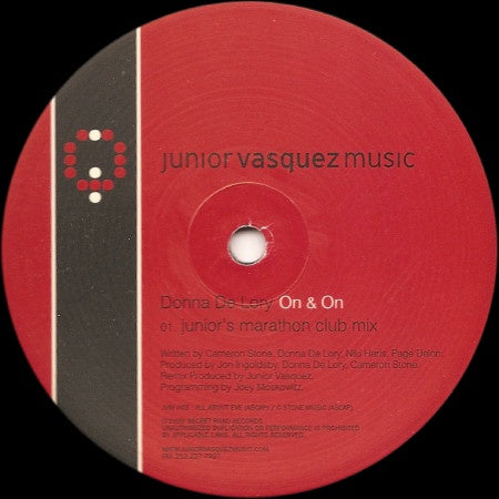 Donna de Lory ‎– On & On - VG+ 12” Single Record 2000 USA Original Vinyl - House - Shuga Records