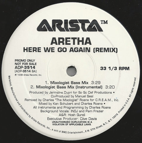 Aretha Franklin - Here We Go Again (Remix) Mint- - 12" Single 1998 Arista USA - R&B