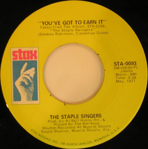 The Staple Singers ‎– You've Got To Earn It / I'm A Lover VG+ 7" Single 45 Record 1971 USA - Soul