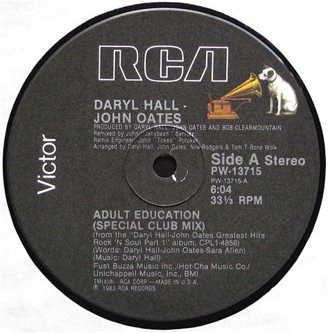 Daryl Hall & John Oates - Adult Education (Special Club Mix) VG+ - 12" Single 1983 RCA Victor USA - Synth-Pop