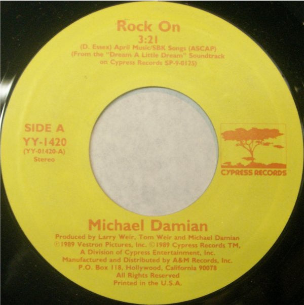 Michael Damian /  Blue Future  ‎- Rock On / Where Is She? - VG+ 7" Single 45 RPM 1989 USA - Rock / Pop Rock