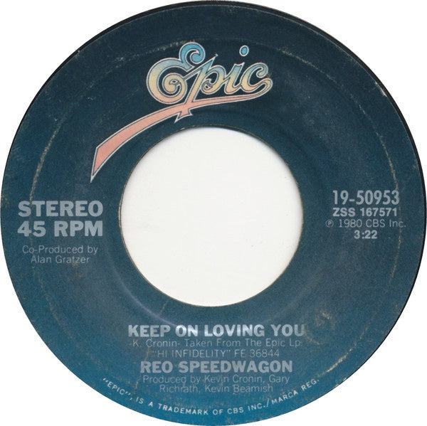 REO Speedwagon ‎– Keep On Loving You / Follow the Heart - VG 7" Single 45 Record 1980 USA - Rock / Pop Rock - Shuga Records