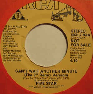 Five Star ‎– Can't Wait Another Minute - VG- 7" Single 45RPM 1986 RCA USA - Funk/Soul