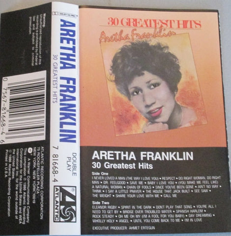 Aretha Franklin ‎– 30 Greatest Hits - Used Cassette 1986 Atlantic - Soul / Rhythm & Blues