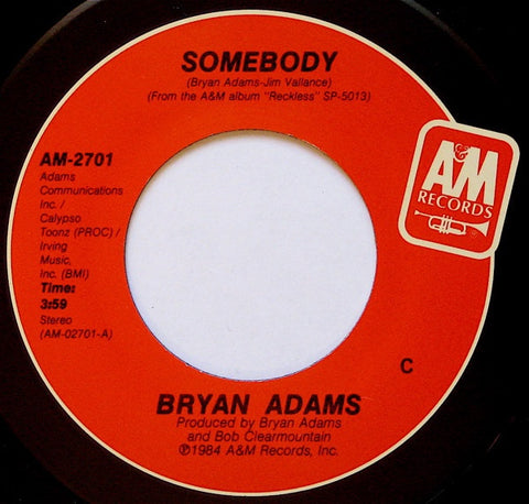 Bryan Adams- Somebody / Long Gone- M- 7" Single 45RPM-1984 A&M Records USA- Rock/Pop