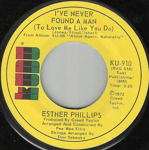 Esther Phillips ‎– I've Never Found A Man (To Love Me Like You Do) / Cherry Red VG 7" Single - 1972 Kudo - Soul-Jazz