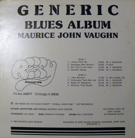 Maurice John Vaughn ‎– Generic Blues Album - Mint- Lp Record 1984 Reecy USA Vinyl - Chicago Blues