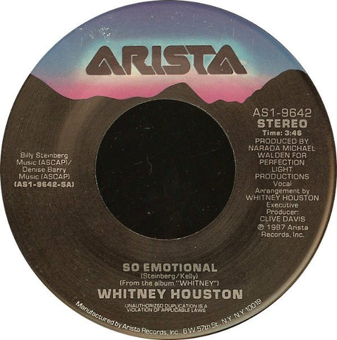 Whitney Houston ‎- So Emotional - VG+ 7" Single 45 RPM 1987 USA - Synth-Pop