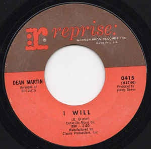 Dean Martin ‎– I Will / You're The Reason I'm In Love VG+ - 7" Single 45RPM 1965 Reprise - Jazz/Pop