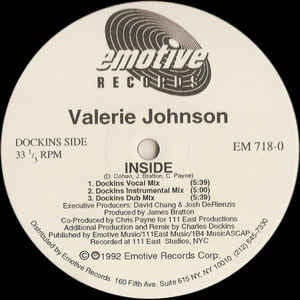 Valerie Johnson ‎– Inside - Mint- - 12" Single Record - 1992 USA Emotive Vinyl - House