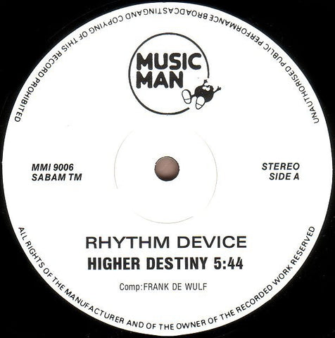 Rhythm Device ‎- Higher Destiny / Dream Trance - VG+ 12" Single 45 RPM 1990 Belgium - Techno