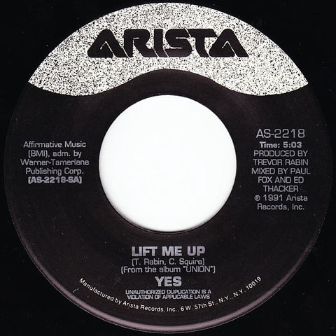 Yes ‎– Lift Me Up / Give And Take - Mint- 45rpm 1991 USA - Rock / Prog