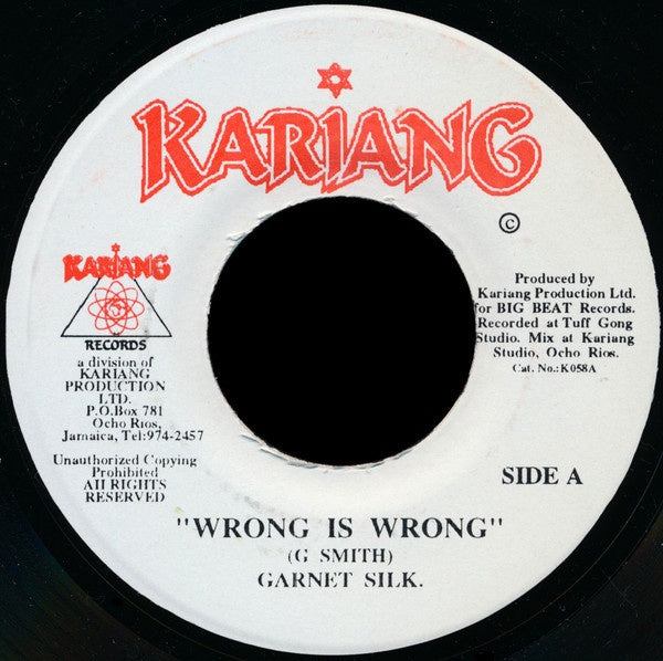Garnet Silk ‎– Wrong Is Wrong - VG+ 45rpm 1995 Jamaica - Reggae - Shuga Records