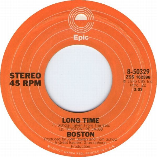 Boston - Long Time / Let Me Take You Home Tonight - Mint- 7" Single 45RPM 1977 Epic USA - Rock